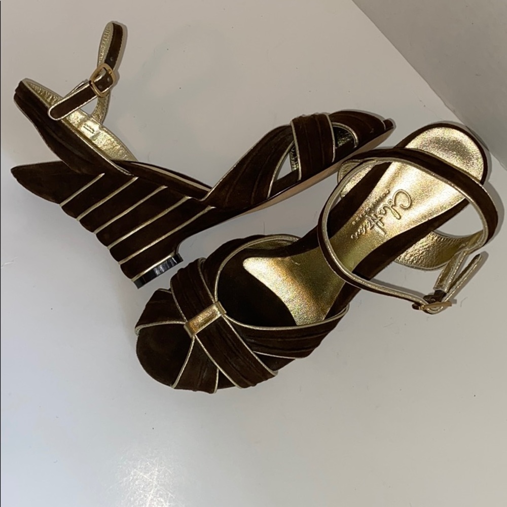 Cole Haan Collection 7 Suede Heel Sandal Metallic